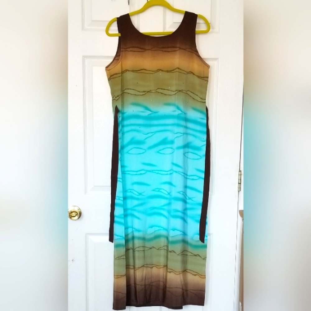 Long Summer Beach Dress 80% Seta Silk Casual Multicolor Women Size M/L Handmade